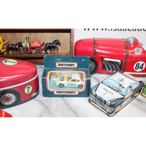 710 - Selection Of Collectable Vehicles/Tins/Shelf Inc-CORGI/Lledo/Matchbox/Ideal/Shinseikiki Etc
Various ...