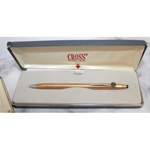 5 - 2 x Boxed CROSS Ball Point Pens Stamped 14KT Gold Filled USA ELECTROPLATED EMBLEM