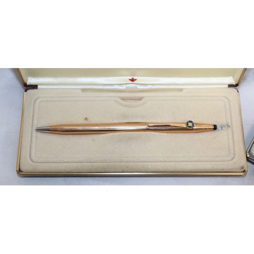 5 - 2 x Boxed CROSS Ball Point Pens Stamped 14KT Gold Filled USA ELECTROPLATED EMBLEM