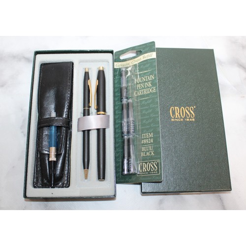 7 - Boxed CROSS Pen Set Fountain & Ball Point Pen & Accessories...