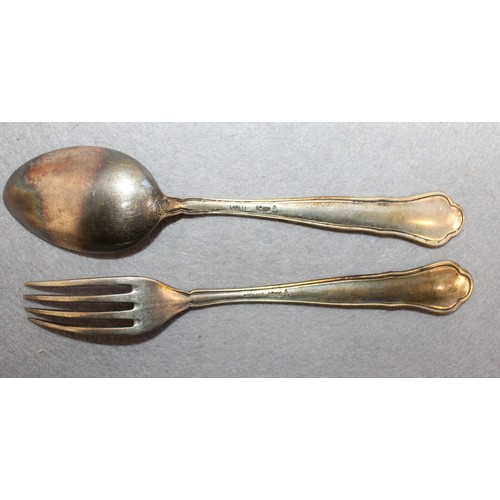 302 - German Swastika Stamped LAMEYER 800 Silver Spoon & Folk Total Weight-85g