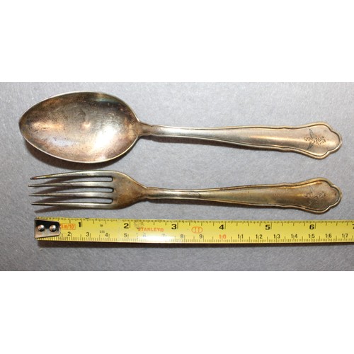 302 - German Swastika Stamped LAMEYER 800 Silver Spoon & Folk Total Weight-85g