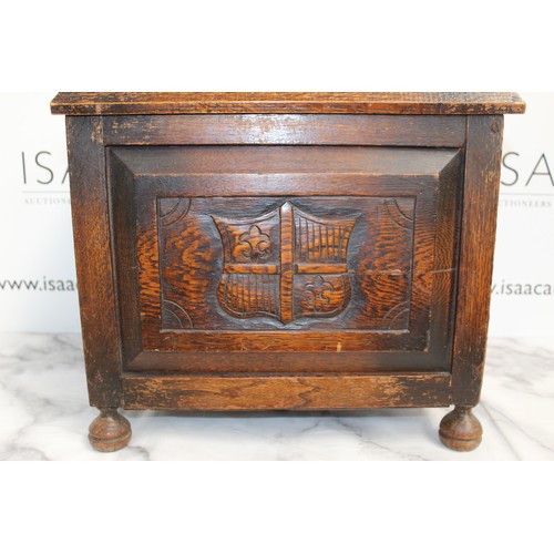 146 - Vintage Wooden Carved Coal Chest With Carved Crest Of Arms And Ship
Dimensions 45 x 41.5 x 33cm
COLL... 