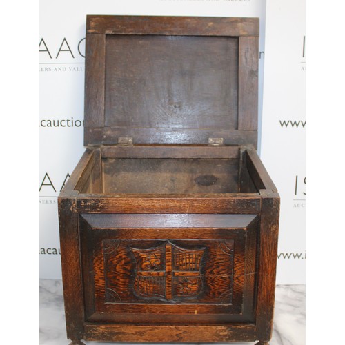 146 - Vintage Wooden Carved Coal Chest With Carved Crest Of Arms And Ship
Dimensions 45 x 41.5 x 33cm
COLL... 