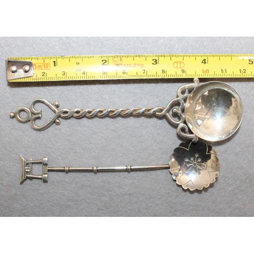 494 - 2 x Silver Spoons, One Boxed Hallmarked Scottish Silver Melon Ball Scoop Spoon & Japanese Sterling S... 