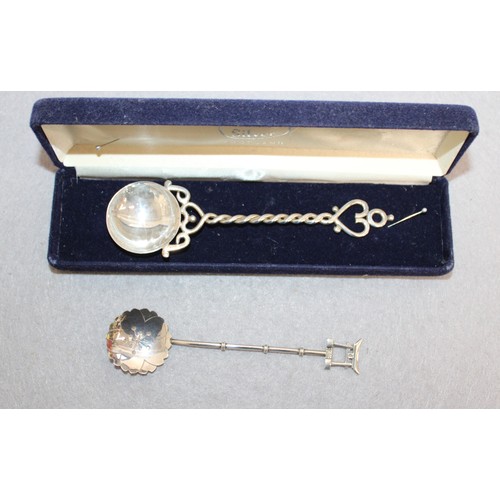 494 - 2 x Silver Spoons, One Boxed Hallmarked Scottish Silver Melon Ball Scoop Spoon & Japanese Sterling S... 