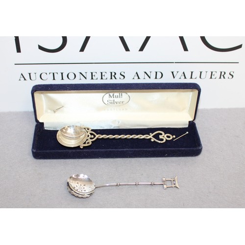 494 - 2 x Silver Spoons, One Boxed Hallmarked Scottish Silver Melon Ball Scoop Spoon & Japanese Sterling S... 