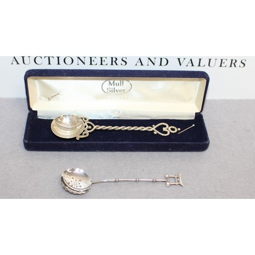 494 - 2 x Silver Spoons, One Boxed Hallmarked Scottish Silver Melon Ball Scoop Spoon & Japanese Sterling S... 