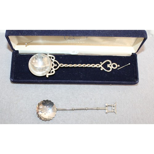 494 - 2 x Silver Spoons, One Boxed Hallmarked Scottish Silver Melon Ball Scoop Spoon & Japanese Sterling S... 