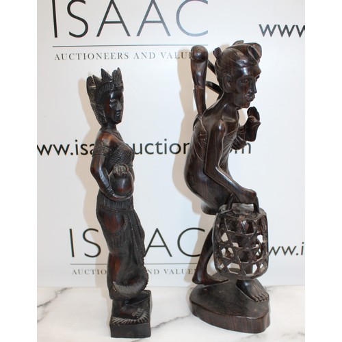 195 - 2 x Carved Wooden Figures Tallest-37.5cm