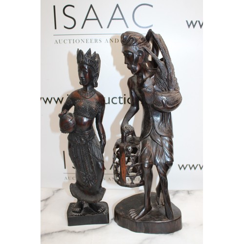 195 - 2 x Carved Wooden Figures Tallest-37.5cm