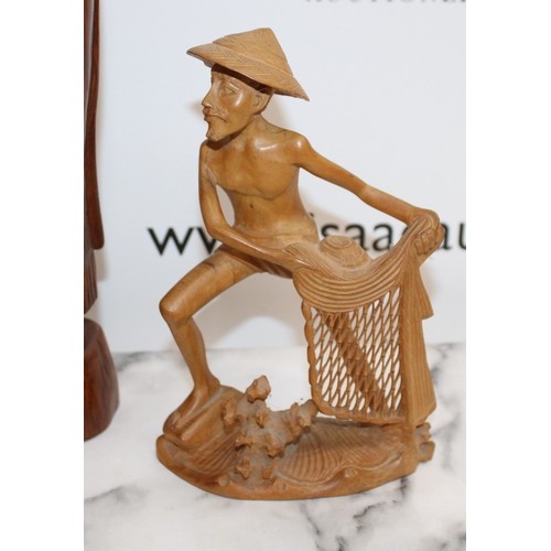 197 - Selection Of Carved Wooden Items Tallest-37cm One Damaged As Shown In Pictures