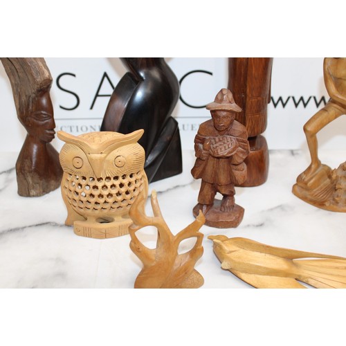 197 - Selection Of Carved Wooden Items Tallest-37cm One Damaged As Shown In Pictures