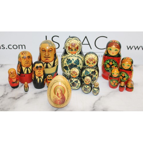 156 - 3 x Russian Dolls Sets (One Set Missing A Part As Shown In Pictures) Russian Wooden Egg