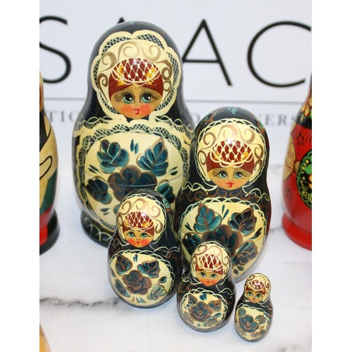 156 - 3 x Russian Dolls Sets (One Set Missing A Part As Shown In Pictures) Russian Wooden Egg