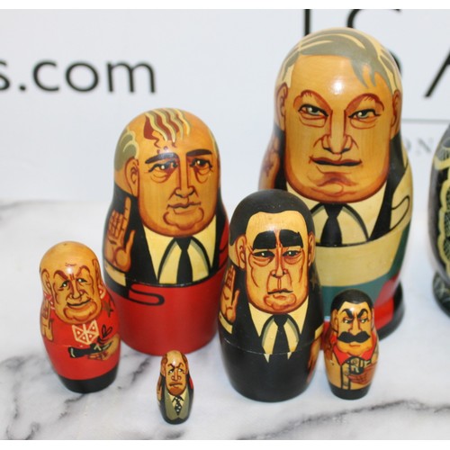 156 - 3 x Russian Dolls Sets (One Set Missing A Part As Shown In Pictures) Russian Wooden Egg