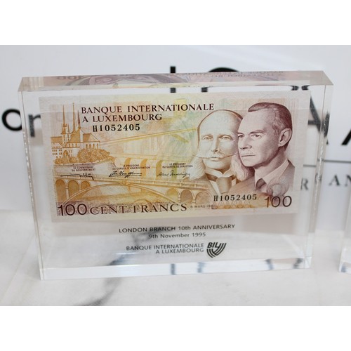 350 - 2 x Presentation Plaques 100 Cent Francs Encased & Personalised 16cm x 12cm