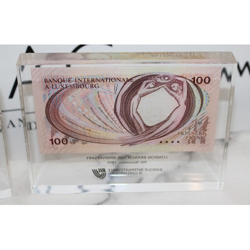 350 - 2 x Presentation Plaques 100 Cent Francs Encased & Personalised 16cm x 12cm