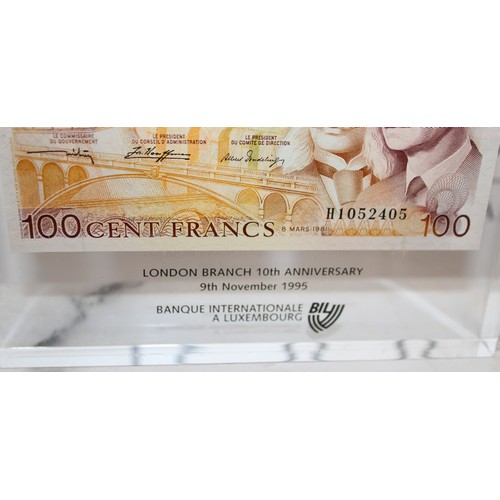 350 - 2 x Presentation Plaques 100 Cent Francs Encased & Personalised 16cm x 12cm