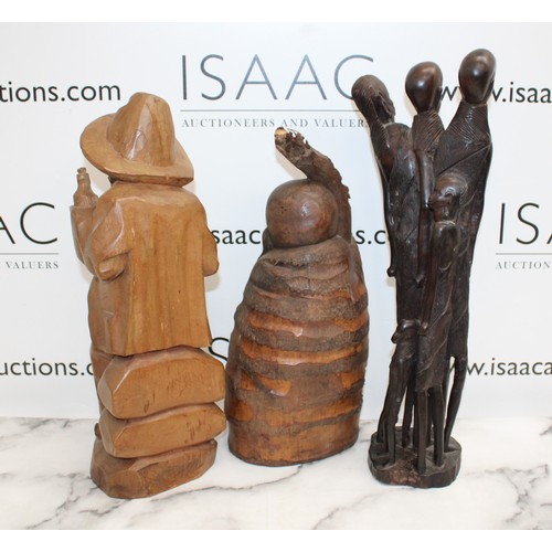 198 - 3 x Carved Wooden Figures Tallest 45cm