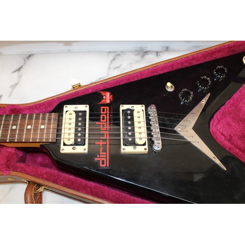 268 - DEAN Flying V Classic Black Electric Guitar - Serial 80458 in Hard Carry Case - Untested. Czech Repu... 