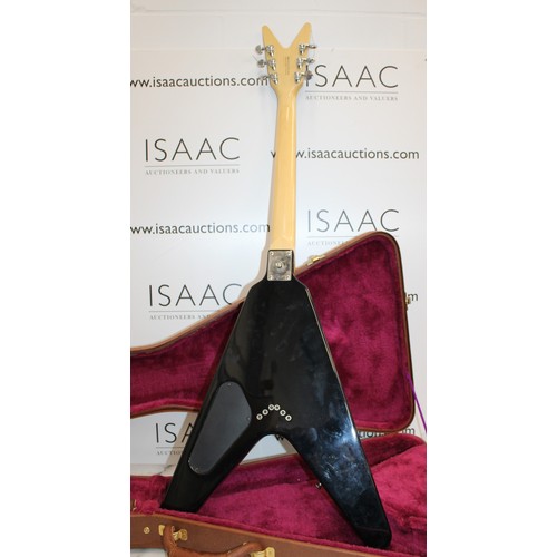 268 - DEAN Flying V Classic Black Electric Guitar - Serial 80458 in Hard Carry Case - Untested. Czech Repu... 