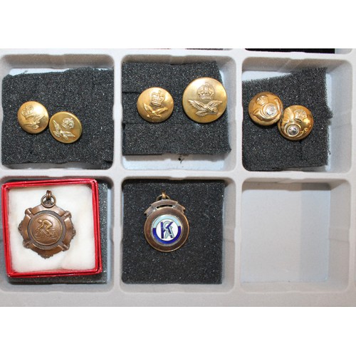 298 - Quantity of Military Badges, Uniform Buttons and Sporting Fobs