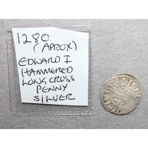 387 - Year 1280 Approx Edward I Hammered Long Cross Penny - Silver