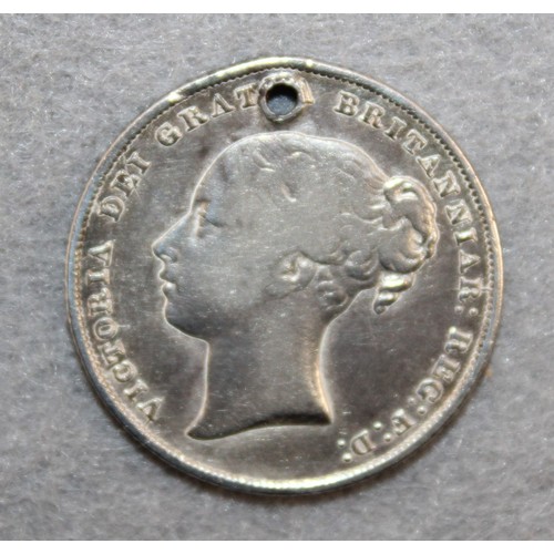 401 - 1857 Queen Victoria Shilling Coin ( Hole at Top)