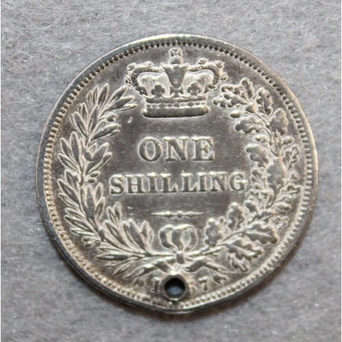 401 - 1857 Queen Victoria Shilling Coin ( Hole at Top)