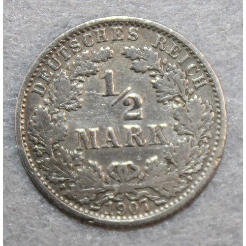 402 - 1874 German 1 Mark Coin + 1907 German Half Mark Coin