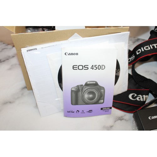 74 - Canon EOS450D Camera With Accessories. Other Accessories Including Tripod And NIKON Flash. 2 Pairs O... 