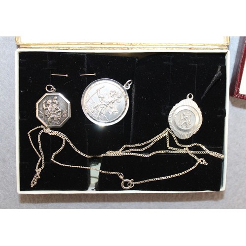 514 - Mixed Silver Jewellery Items including 3 St Christophers, 1 Necklace and 2 Rings ( Boxed)