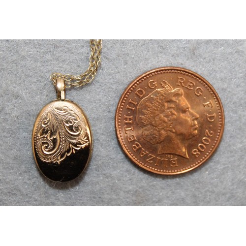 592 - Stamped 375 Gold Locket & Necklace Total Weight 1.65g