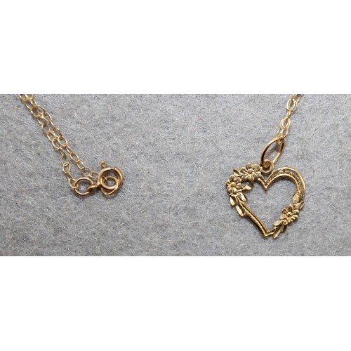 596 - Stamped 9ct Gold Heart Pendant & 9k Necklace Total Weight-0.82g