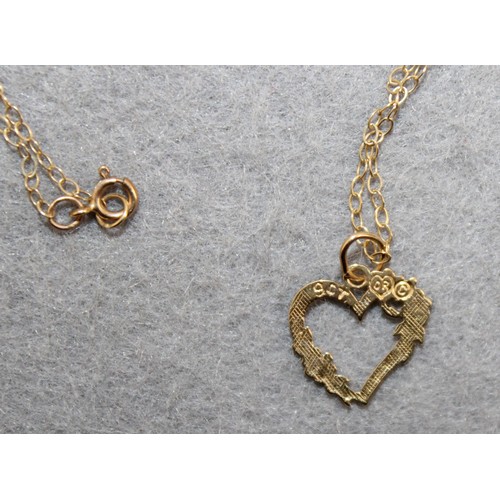 596 - Stamped 9ct Gold Heart Pendant & 9k Necklace Total Weight-0.82g