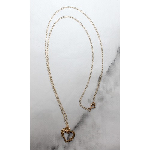 596 - Stamped 9ct Gold Heart Pendant & 9k Necklace Total Weight-0.82g