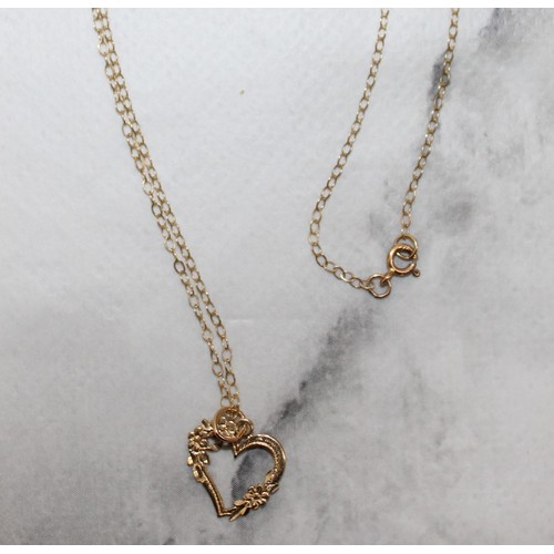 596 - Stamped 9ct Gold Heart Pendant & 9k Necklace Total Weight-0.82g