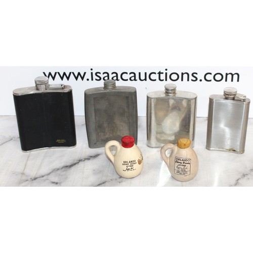 54 - 4 x Hip Flasks And 2 x Small Brandy Jugs(6cm)