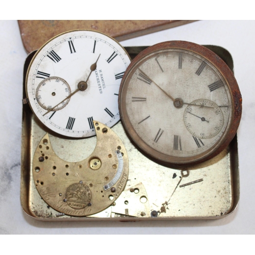 495 - Pocket Watch Pieces In Tin