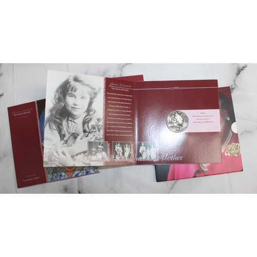 287 - Two Collectable Royal Mint Coin Packs Inc-Memorial Crown 1900-2002 & The Queen Mother Centenary Crow... 