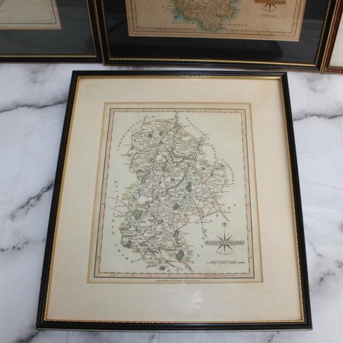 13 - Four Framed County Maps - Bedfordshire, Devonshire, Anglesey and Cornwall. Largest Frame Measeures 3... 