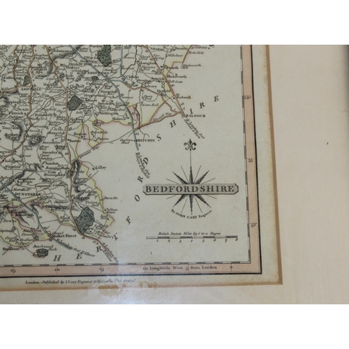 13 - Four Framed County Maps - Bedfordshire, Devonshire, Anglesey and Cornwall. Largest Frame Measeures 3... 