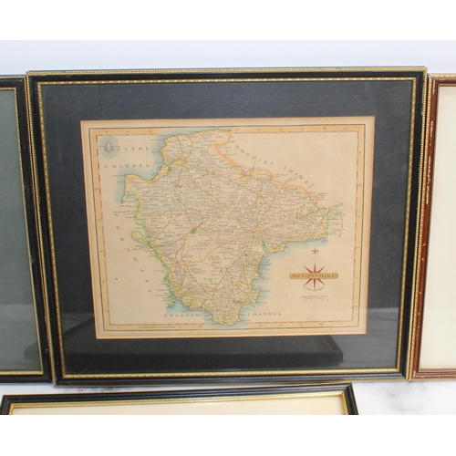 13 - Four Framed County Maps - Bedfordshire, Devonshire, Anglesey and Cornwall. Largest Frame Measeures 3... 