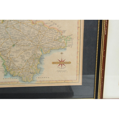 13 - Four Framed County Maps - Bedfordshire, Devonshire, Anglesey and Cornwall. Largest Frame Measeures 3... 