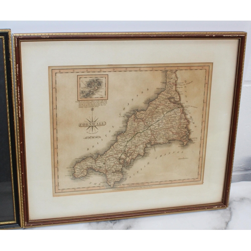 13 - Four Framed County Maps - Bedfordshire, Devonshire, Anglesey and Cornwall. Largest Frame Measeures 3... 