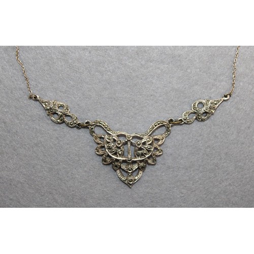 523 - Stamped 925 Silver Marcasite Necklace