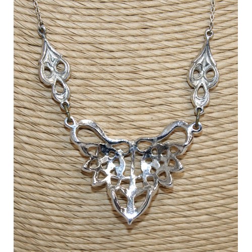 523 - Stamped 925 Silver Marcasite Necklace