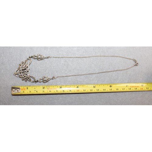 523 - Stamped 925 Silver Marcasite Necklace