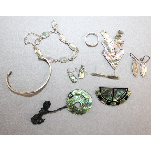 527 - Collection Of Mother Of Pearl/Abalone Shell Etc Some Stamped Silver Jewellery Items